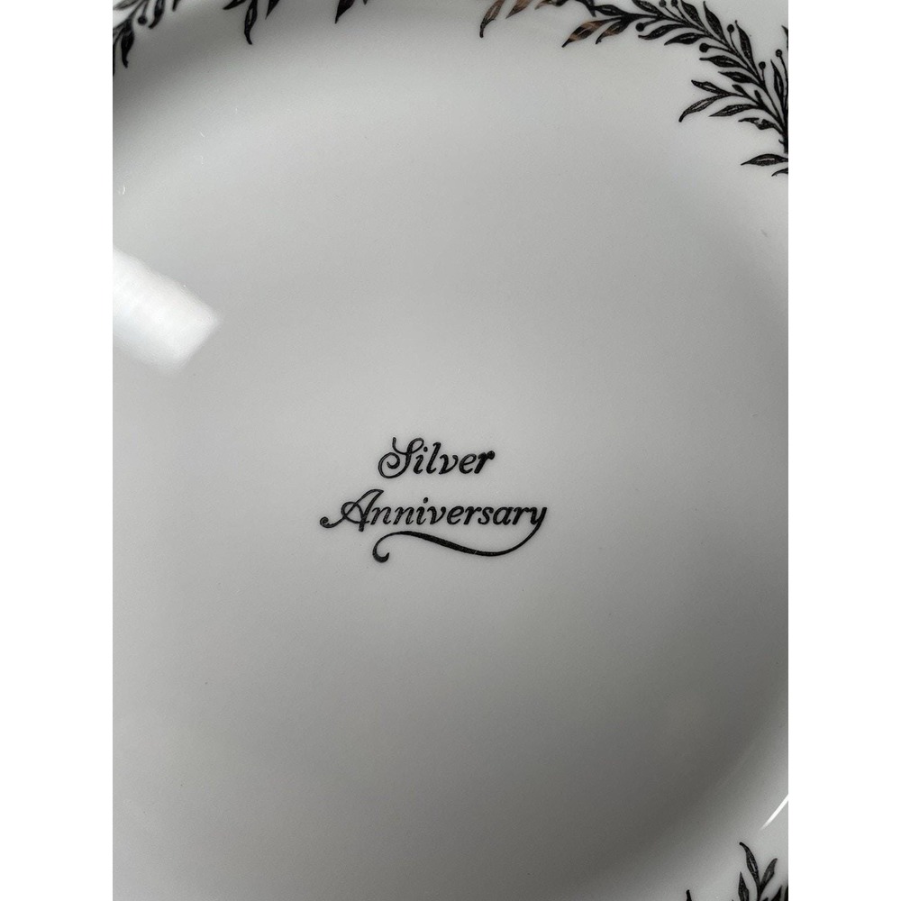 MCM 1960s Royal Tuscan Made in England Fine Bone China Silver Anniversary Plate